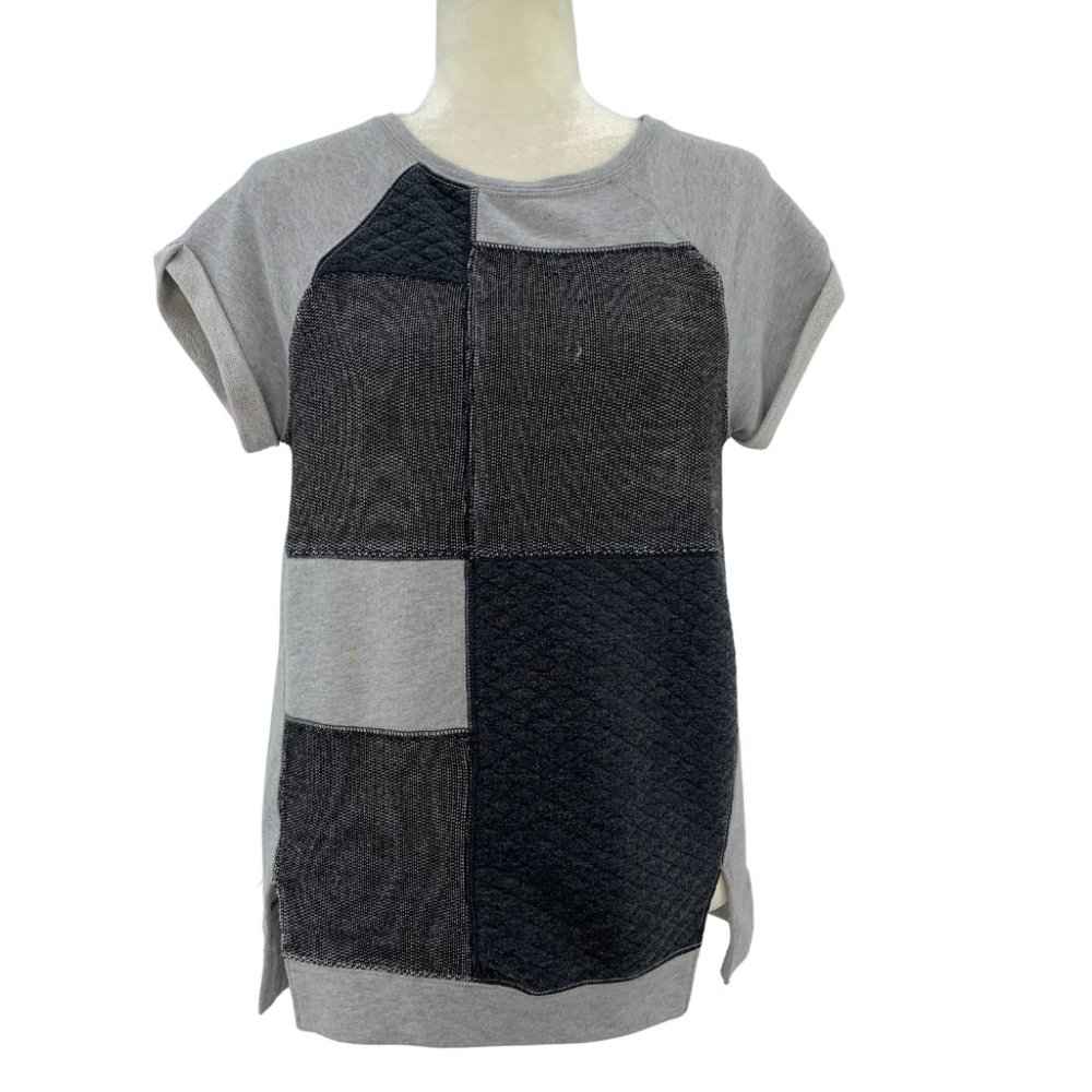 Sanctuary Patchwork Cuffed Short Sleeve Knit Top - image 1